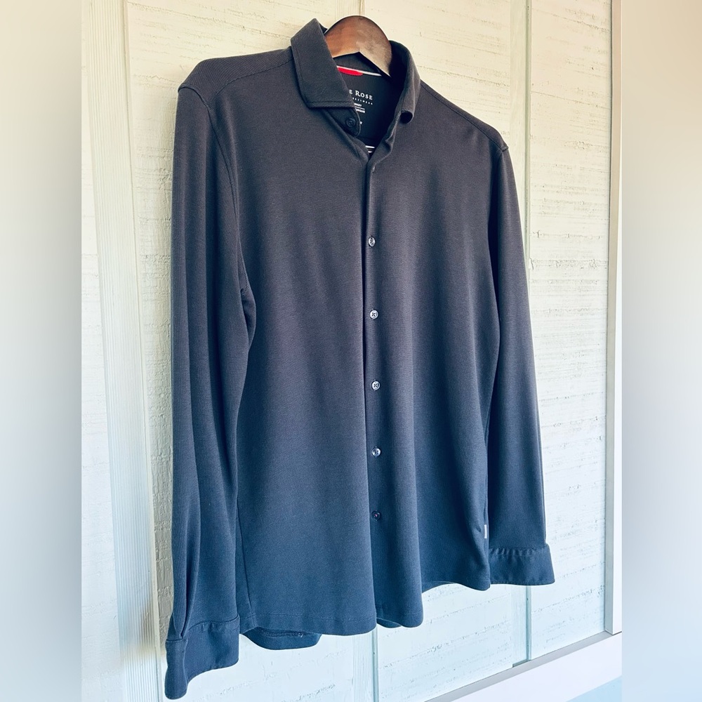 Stone Rose Pique Long Sleeve Button Down Shirt in Charcoal Men's Large (B8-1007)